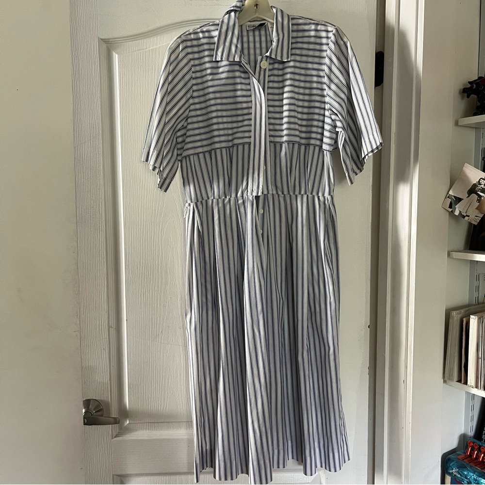 1980s Striped Blue and White Dress